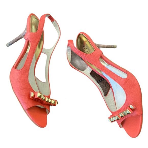 Michael Kors Hot Red Sandals Leather Heels Size 6 - Picture 1 of 14